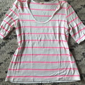 J Crew white and pink stripe flowy tee